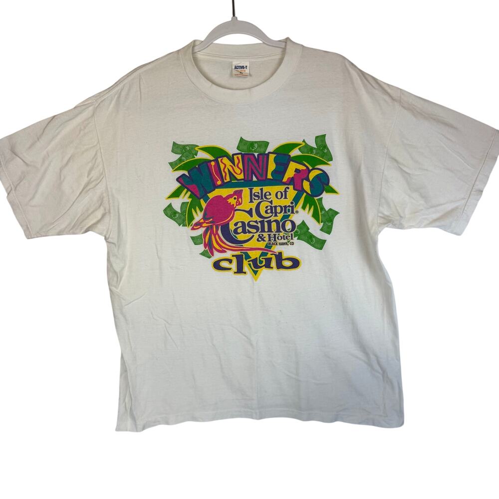 Vintage Active-T Single Stitch Isle of Capri Casino Club Graphic T-Shirt Men XL